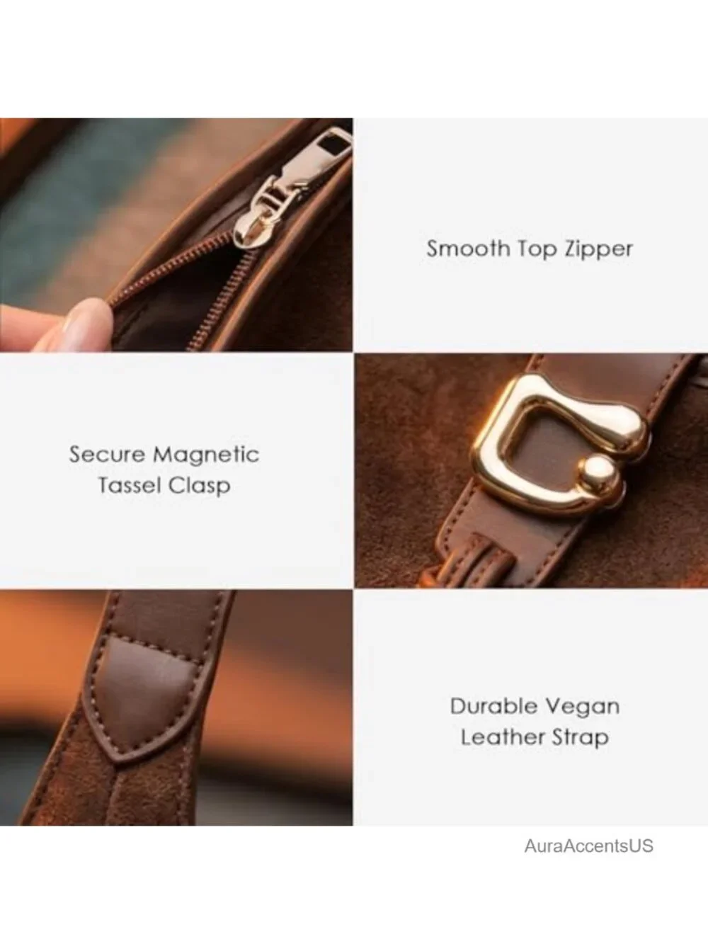 Women's Faux Suede Hobo Bag - Large Slouchy Shoulder Purse with Tassel